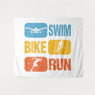 Vintage-Triathlon - Schwimmen Radfahren Laufen Wandteppich