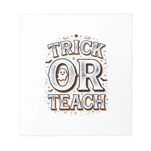 Vintage Trick Or Teach Halloween-Lehrer-Shirt-Des Notizblock