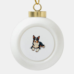 Vintage Tricolor Border Collie Portrait Hund Illus Keramik Kugel-Ornament