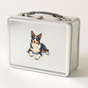 Vintage Tricolor Border Collie Portrait Hund Illus Metall Brotdose