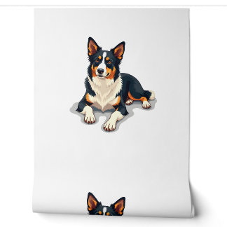 Vintage Tricolor Border Collie Portrait Hund Illus Tapete