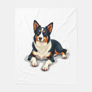 Vintage-Tricolor-Border-Collie-Porträt-Hunde-Illus Fleecedecke