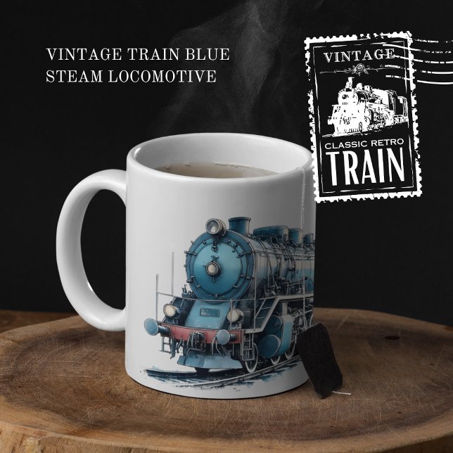 Vintage Triebzuglokomotive Zweifarbige Tasse (Vintage Train Blue Steam Locomotive cover from The Beekeeper Store)