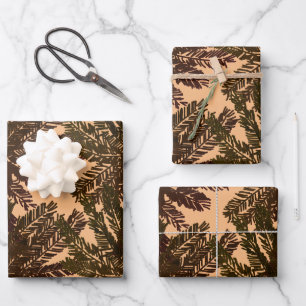 Vintage Tropical Brown Et Vert Palm Feuille Rétro