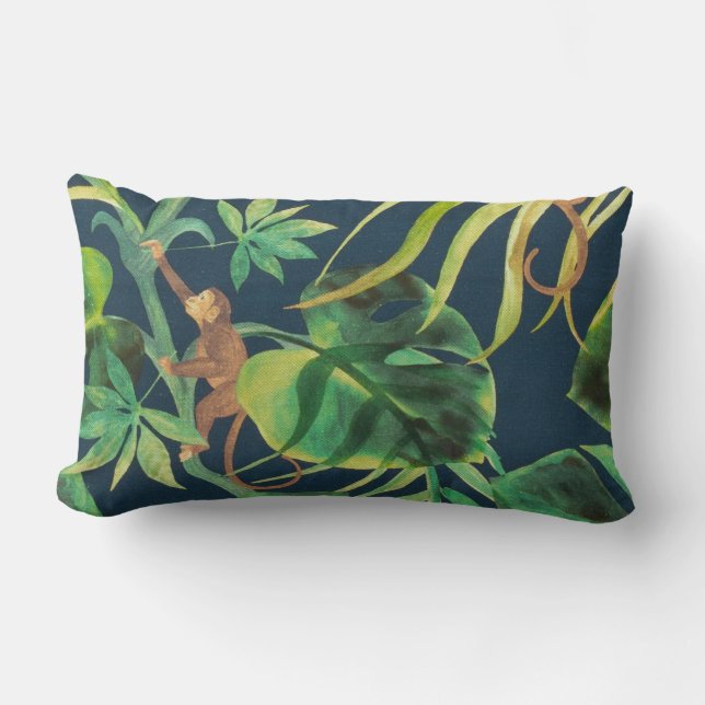 Vintage Tropical Jungle Monkey Lumbar Coussin 2 (Recto)