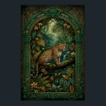 Vintage Tropical Leopard Poster<br><div class="desc">Bring the beauty of the wild into your home with this breathtaking Boho Leopard Jungle Poster. Showcasing a magnificent leopard resting on a tree branch within an ornate emerald green arch, this scenic wall art features a serene waterfall and lush dark botanical foliage in the background. Perfect for maximalist home...</div>