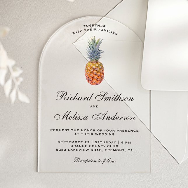 Vintage Tropical Pineapple Wedding Acryleinladungen (Von Creator hochgeladen)