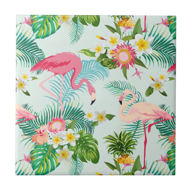Vintage tropische Blume und Vögel Fliese (Vorderseite)