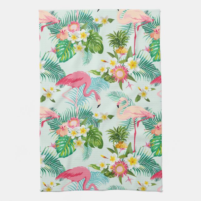 Vintage tropische Blume und Vögel Geschirrtuch (Vertikal)