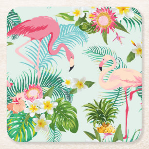 Vintage tropische Blume und Vögel Rechteckiger Pappuntersetzer