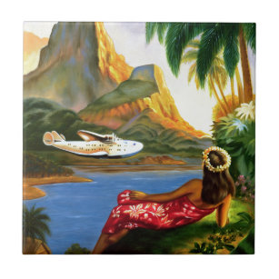 Vintage tropische hawaiische SeeFlugzeug-Palme Fliese