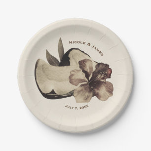 Vintage-Tropische Kokosnuss- & Hibiskus-Hochzeitsf Pappteller