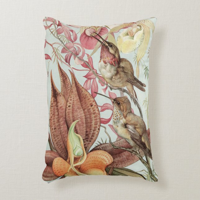 Vintage tropische Orchideen, Blume und Hummingvöge Dekokissen (Vorderseite(Vertikal))