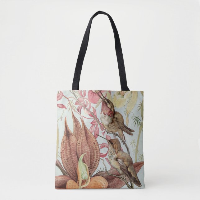 Vintage tropische Orchideen, Blume und Hummingvöge Tasche (Vorderseite)