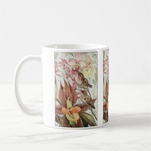Vintage tropische Orchideen, Blumen und Kolibris Kaffeetasse