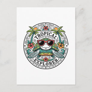 Vintage-Tropische-Seeschildkröten-Sonnenbrille-Gra Postkarte