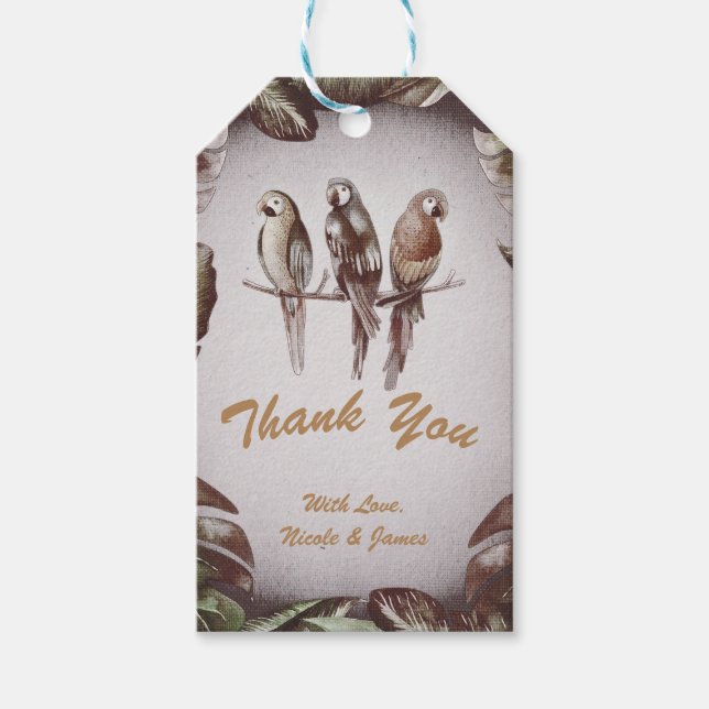 Vintage tropische Tiki-Vogelparrots & Blätter Gefa Geschenkanhänger (Vorderseite)