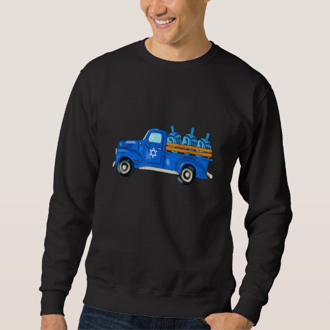 Vintage Truck Farmhouse Happy Hanukkah Jewish Holi Sweatshirt (Vorderseite)