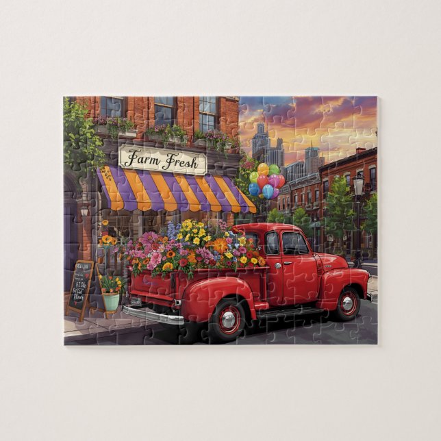 Vintage Truck Flower Delivery City (Horizontal)