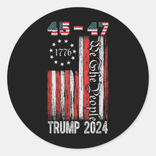 Vintage Trump-Fahne 2024 45-47 US-Flagge Wir Mensc Runder Aufkleber
