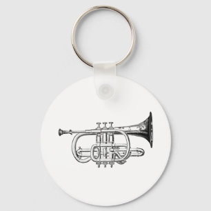 Vintage Trumpet-Holzgravur Schlüsselanhänger