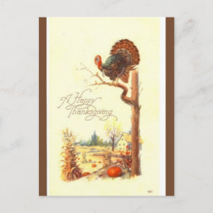 Vintage Truthahn auf einem Baumstumpf Thanksgiving Postkarte