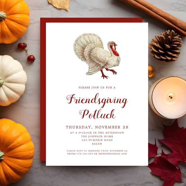 Vintage Truthahn-Friendsgiving-Potluck  Einladung (Vintage Turkey Friendsgiving Potluck Invitation)