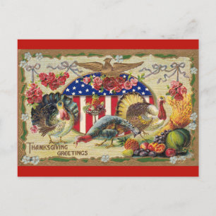 Vintage Truthahn Thanksgiving-Grüße Patriotisch Postkarte