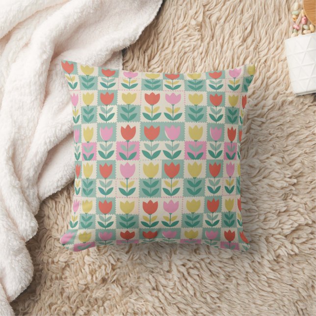 Vintage Tulips Muster Kissen (Decke)