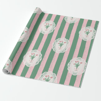 Vintage Tulpe und Pastellrosa Schleife Coquette Geschenkpapier