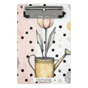 Vintage-Tulpen-Aquarell-Polka-Dot-Kunst Mini Klemmbrett