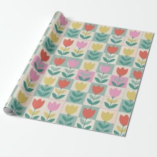 Vintage-Tulpen-Patchworkmuster Geschenkpapier