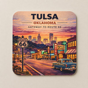 Vintage Tulsa Oklahoma Route 66 Reise Szene Rechteckiger Pappuntersetzer