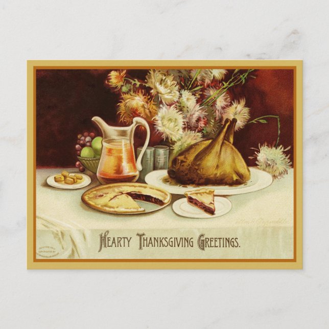 Vintage Türkei Abendessen Erntedank Grüße Feiertagspostkarte (Vorderseite)