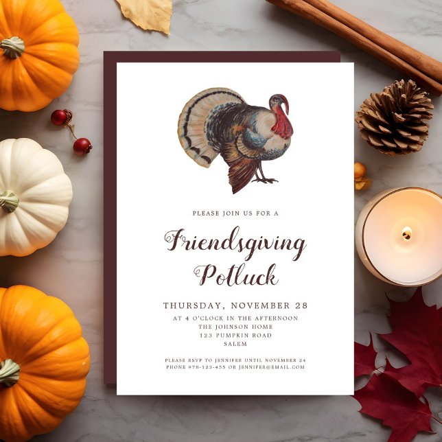 Vintage Türkei Friendsgiving Potluck Einladung (Vintage Turkey Friendsgiving Potluck Invitation)