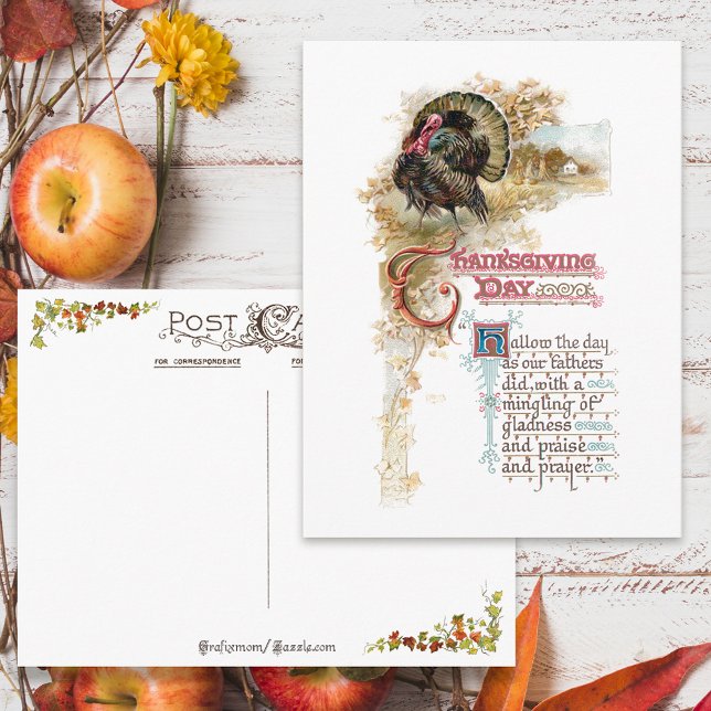 Vintage Türkei und Erntedank Verse Feiertagspostkarte (Von Creator hochgeladen)