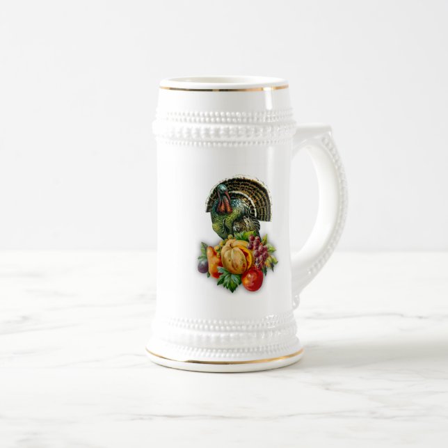 Vintage Türkei und Pumpkin Erntedank Geschenk Bierglas (VorderseiteRechts)