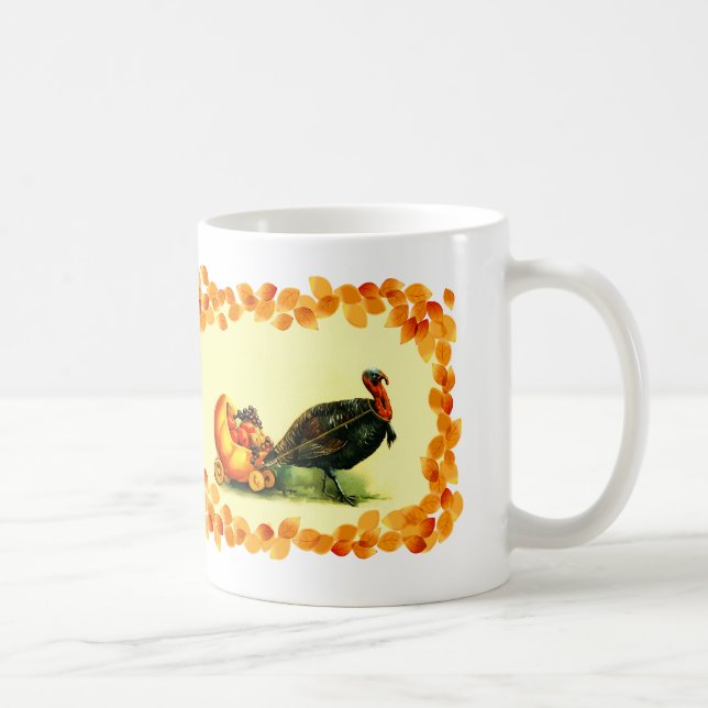 Vintage Türkei und Pumpkin Erntedank Geschenk Kaffeetasse (Rechts)