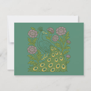 Vintage Türkis Pfau Postkarte