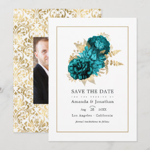 Vintage Türkis - Türkis und Gold Florale Hochzeit Save The Date