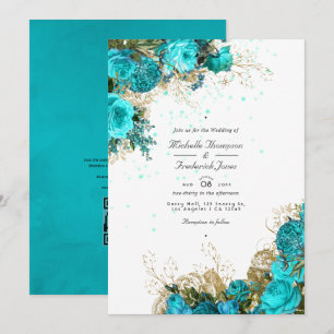 Vintage Türkis und Gold Shabby QR Code Hochzeit Einladung