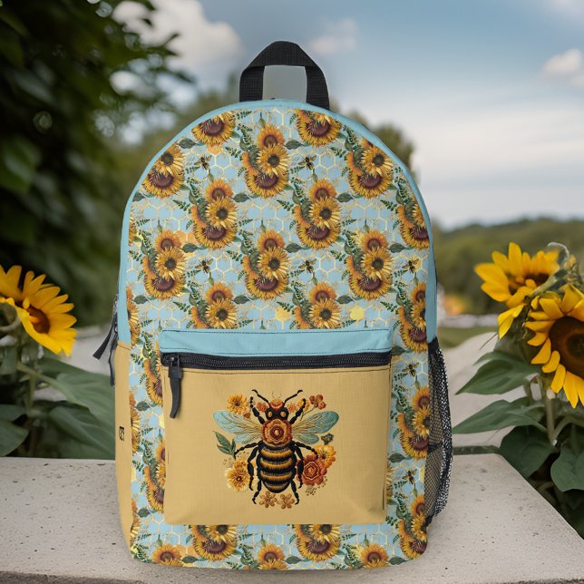 Vintage Türkis- und Goldblüteninitis Bedruckter Rucksack (Von Creator hochgeladen)