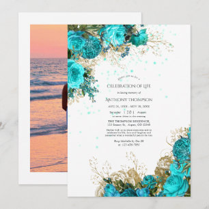 Vintage Türkis- und Goldfeier Einladung