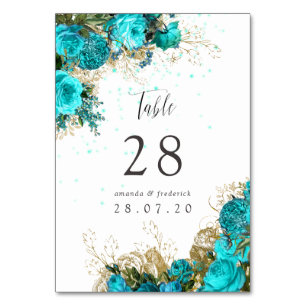Vintage türkisfarbene und goldene Hochzeit Tischnummer