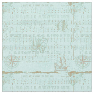 Vintage Türkisnautisches Notenblatt Stoff