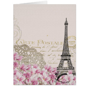 Vintage Turm-Blumenkunst-Illustration Paris Eiffel