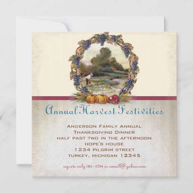 Vintage Turquie Farm Thanksgiving Dîner Invitation (Devant)