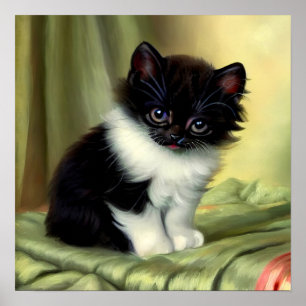 Vintage-Tuxedo-Kätzchen-Illustration Poster