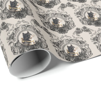 VINTAGE TUXEDO KITTEN KATZE MIT SCHWARZ-FILIGREE GESCHENKPAPIER
