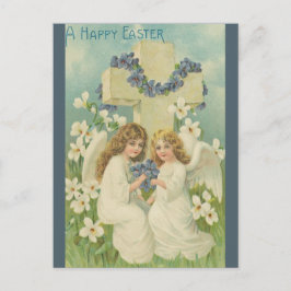 Vintage Two Angels With Cross Blue Flowers Easter Postkarte